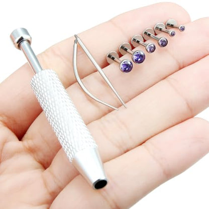 Jenxnjsjo F136 Titanium 20/18/16g Earrings Nose Lip Rings Studs Labret Medusa Tragus Helix Conch Cartilage Piercing Jewelry for Women - color: Purple, size: 16g
