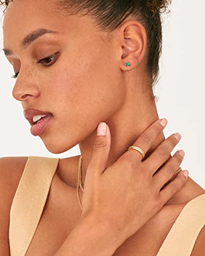 PAVOI 14K Gold 925 Sterling Silver Huggie Half Hoop Earrings for Women | Tiny Boho Colored Cartilage Earring | Blue, Green, Amethyst, Garnet, Black CZ, Turquoise, Opal, Pearl - style: Green