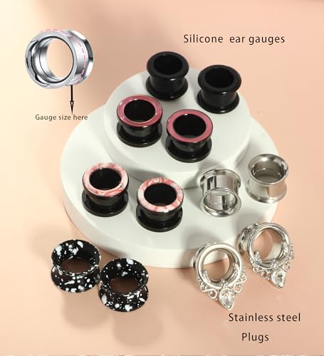 TIANCI FBYJS Stainless Steel Ear Tunnels Saddle Gauges For Ear Silicone Soft Flexible Earrings Gauge Plugs Expander Stretcher Body Piercing Jewelry 0g 2g 00g 1/2'' Set - style: 2g=6mm