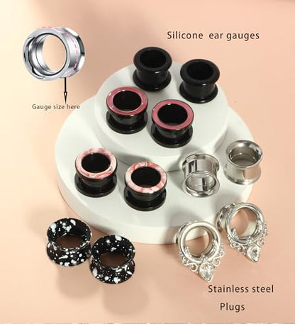 TIANCI FBYJS Stainless Steel Ear Tunnels Saddle Gauges For Ear Silicone Soft Flexible Earrings Gauge Plugs Expander Stretcher Body Piercing Jewelry 0g 2g 00g 1/2'' Set - style: 9/16''=14mm