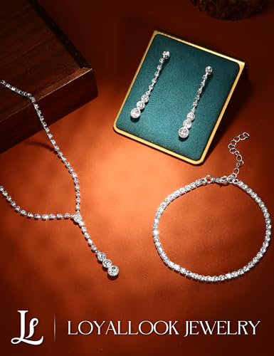 Crystal Silver Necklace and Earrings with Crystal Bracelet for Women | Teardrop Dangle Earrings Rhinestone Necklace Bracelet for Bride Bridesmaid Crystal Bridal Wedding Party Jewelry Sets - style: crystal neckalce+adjustable bracelet
