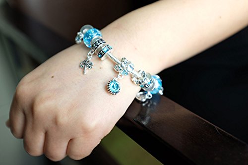 Falari Birthstone Bracelet Multi-Color Charm Beads Silvertone Birthday Gifts for Women - color: 03-March