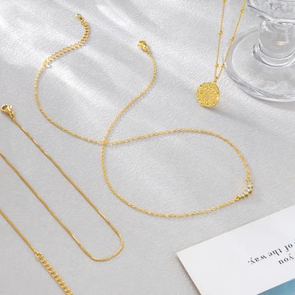 CHESKY Gold Layered Necklaces Set, 14K Gold Plated Paperclip Chain Stack | 3 Pcs Dainty Layering Necklaces, Gold CZ Pendant Necklace Trendy Jewelry Gift for Women Daily Wear - style: CZ-bar-box