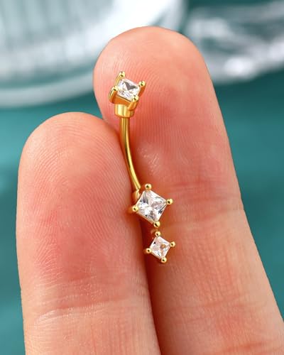 16G Rook Earrings Square Zirconium Eyebrow Rook Piercing Jewelry Stainless Steel Vertical Lip Jewelry Belly Button Ring - color: YG-8MM
