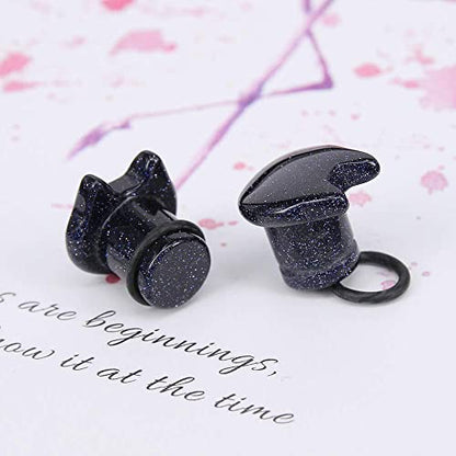 Cute Cat Natural Organic Stone Ear Plug Single Flare Ear Tunnel Gauge Stretcher Ear Expander Piercing 2g-5/8 - color: Blue Sandstone, Gauge=1/2"(12mm)