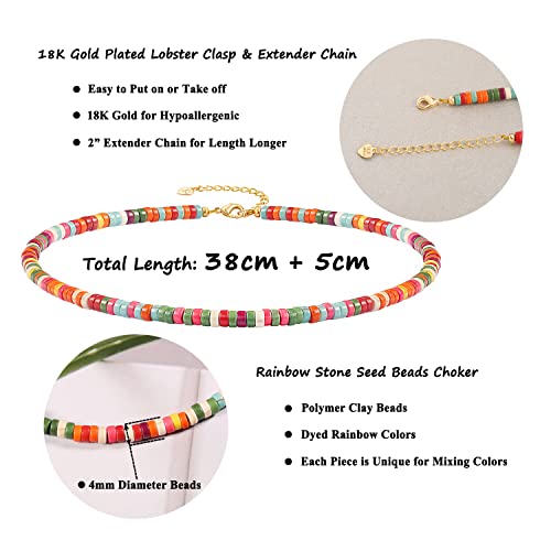 Aobei Pearl Gemstone Beaded Choker Necklace for Women Boho Turquoise/Cultured Freshwater Pearls/Garnet/Amazonite Jewelry - color: F Colorful Rainbow Clay Beads