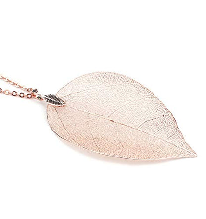Filigree Long Leaf Pendant Dangle Necklace and Earring Jewelry Set | Beautiful Fashion Delicate Long Leaf Necklace Earrings For Women Trendy Boho - color: C-Rose Gold Jewelry Set