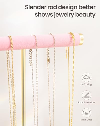 Lolalet 2-Tier Necklace Holder Display, Jewelry Stand with Ring Tray -Pink | Velvet Wrapped Jewelry Organizer, Tall Bracelet Stand for Bangles Watches Earrings, Gifts for Mom Girls Women Mother's Day - color: Pink