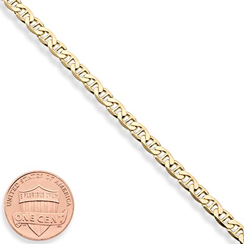 Miabella Italian Solid 925 Sterling Silver, 18Kt Gold Plated 3mm, 4mm Solid Mariner Link Chain Bracelet for Men Women, Made in Italy - color: yellow-gold-plated-silver, size: 0.16 in width x 7.5 in length