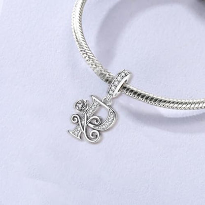 LNQOBU Complete A~Z Alphabet Charm Letter Beads, Solid 925 Sterling Silver with Cubic Stones Rose Alphabet Charm fits Pandora Bracelets Necklace Women Jewelry - color: CYT-P