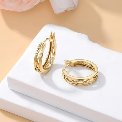 14K Gold Earrings for Women Gold Filigree/Celtic Huggie Earrings Jewelry Easter Mothers Day Gifts for Mom Girlfriend - style: Celtic-B