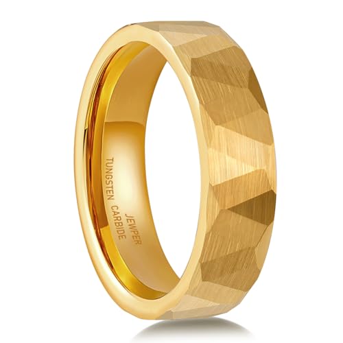 2/4/6/8mm Black/silver/gold Tungsten Rings for Men Womens Couple Fashion Jewelry Promise Engagement Wedding Band Hammered Inner ring inlaid with olive wood Carbide Polished Edge Comfort Fit - color: 6MM gold