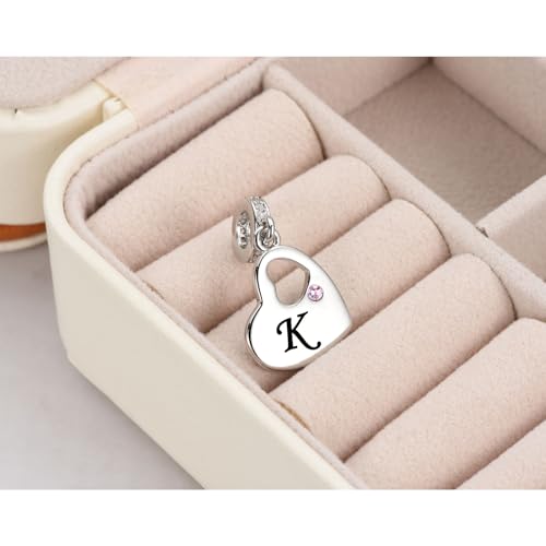 KunBead Initial A-Z Letter Pink Heart Alphabet Birthday Dangle Love Charms Compatible with Pandora Charm Bracelet for Auntie Friend Sister Mom Daughter Nana Granddaughter Wife - style: Letter K
