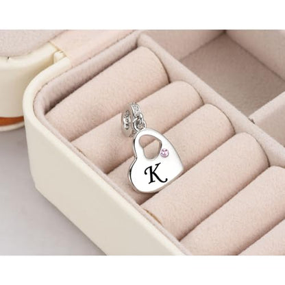 KunBead Initial A-Z Letter Pink Heart Alphabet Birthday Dangle Love Charms Compatible with Pandora Charm Bracelet for Auntie Friend Sister Mom Daughter Nana Granddaughter Wife - style: Letter K