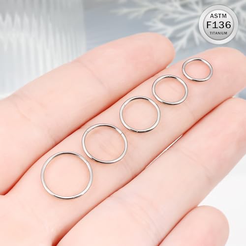 Ruifan 20G Titanium Nose Rings Hoops Septum Rings Nose Clicker Ring Lip Tragus Helix Cartilage Daith Rook Sleeper Earring Body Piercing Jewerly for Women Men 9MM