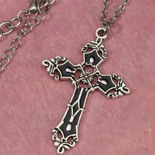 Gothic Necklaces for Women Cross Heart Pendant Layered Necklace Statement Jewelry Dark Romantic Gift for Halloween Parties - color: C1:y2k necklace