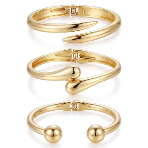 Chunky Gold Bangle Bracelets for Women, 14k Gold Plated Dainty Cuff Stackable Bangles Set, Trendy Bracelet Stack Fashion Jewelry Gifts - color: 06-GOLD