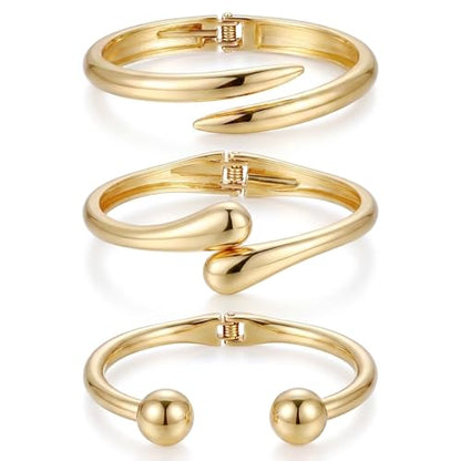 Chunky Gold Bangle Bracelets for Women, 14k Gold Plated Dainty Cuff Stackable Bangles Set, Trendy Bracelet Stack Fashion Jewelry Gifts - color: 06-GOLD
