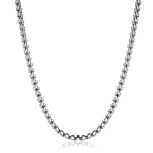 Square Rolo Chain Necklace Stainless Steel Round Box Necklace for Men & Women - size: 24 Inches, style: 6 mm Wide