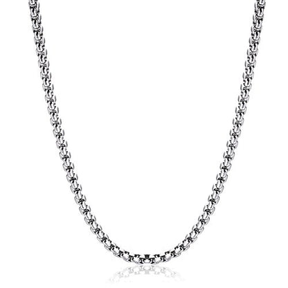 Square Rolo Chain Necklace Stainless Steel Round Box Necklace for Men & Women - size: 24 Inches, style: 6 mm Wide