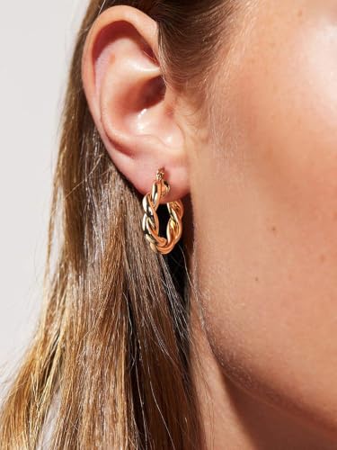 Twisted Hoop Earrings for Women, 18K Gold Plated Chunky Twist Hoops | Lightweight Rope Hoop Earrings | High Polish Finish | Secure Clasp | Comfortable Everyday Minimalist Jewelry