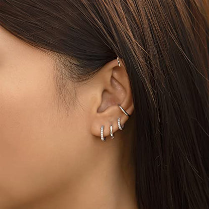 micuco Small Hoop Earrings for Women, Tiny Cartilage Hoop Earrings for Men | Helix Daith Tragus Ear Hugging Hoop Earrings Sleeper Hypoallergenic Earrings - style: B3: 6mm White Gold (1 Pair)