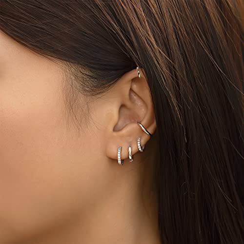 micuco Small Hoop Earrings for Women, Tiny Cartilage Hoop Earrings for Men | Helix Daith Tragus Ear Hugging Hoop Earrings Sleeper Hypoallergenic Earrings - style: A3: 6 8 10mm White Gold (3 Pairs)