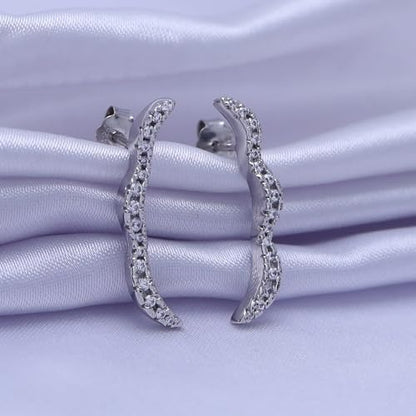 Round Cut White Cubic Zirconia Wave Shaped Ear Climbers Stud Earrings in 14K Gold Plated Sterling Silver With Push Back for her - color: white-gold-plated-silver