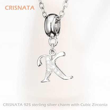26 Letter Pendant Charms, Polished 925 Sterling Silver Complete Initial A-Z Dangling CZ Stone Alphabet Beads, fits European Bracelet Necklace, Gift for Mother/Father/Daughter/Son/Sister/Aunt - color: Letter K CZ Pendant Charm