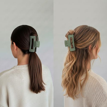 Claw Clips and Scrunchies Set 4pcs – 2 Medium Hair Clips, 2 Satin Scrunchies, Non-Slip Matte Square Hair Claws, Hair Accessories for Back to School, Birthday Gift, Daily Use, Sage Green - color: Sage Green