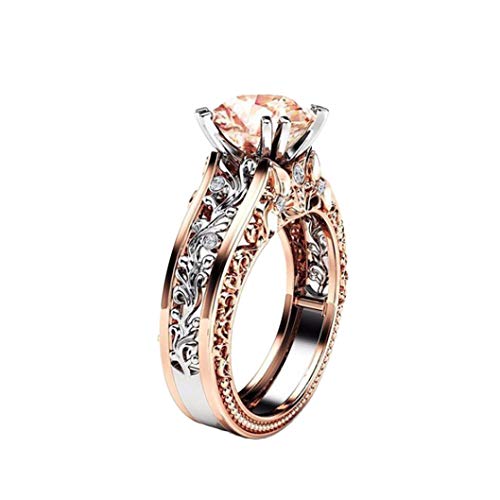 925 Silver Gold Ring Round Cut CZ Floral Vintage Engagement Rings for Women Cubic Zirconia Solitaire Wedding Band - color: Coffee, size: 7