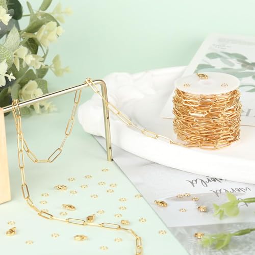 SMYHTGLIF 16.4 Feet Oval Paperclip Soldered Jewelry Making Chains Bulk | Gold Chain for Jewelry Making Stainless Steel Chain Roll DIY Craft Jewelry with Lobster Clasps and Open Jump Rings - color: Gold, size: 4.5×14mm