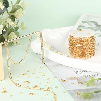 SMYHTGLIF 16.4 Feet Oval Paperclip Soldered Jewelry Making Chains Bulk | Gold Chain for Jewelry Making Stainless Steel Chain Roll DIY Craft Jewelry with Lobster Clasps and Open Jump Rings - color: Gold, size: 4.5×14mm