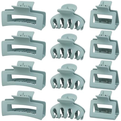 Small Medium Claw Clips for Women, 3 Styles Hair Clips for Thick and Thin Hair, Non-slip Strong Hold, 12 Pcs (Blue) - color: Blue