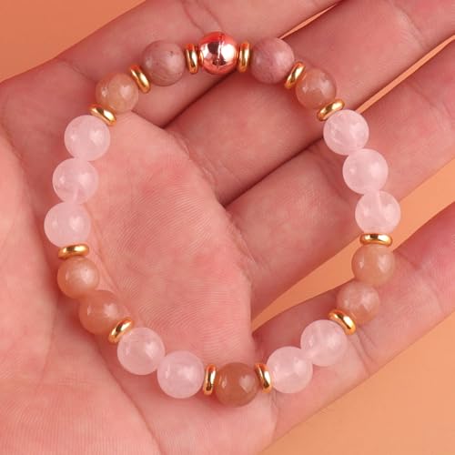 KSQS Healing Stone Bead Bracelet for Women, Natural Gemstones Balance Protection Bracelet, Spiritual Crystal Beads Bracelet Anxiety Relief with Meaning Card - color: Attract Love