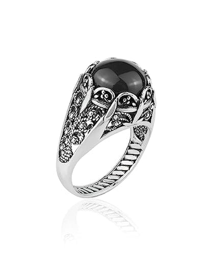 Filigranist 925 Sterling Silver Filigree Art Women Mini Dome Cocktail Ring with Gemstone, Gift Boxed - color: Black Onyx