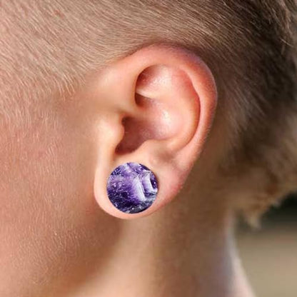 Pair of Amethyst Double Flare Stone Ear Plugs Expander Gauges 2ga - 1 inch E553 - style: 1/2 Inch(12mm)