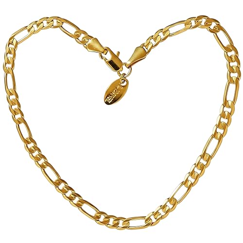 LIFETIME JEWELRY 4mm Figaro Chain Ankle Bracelet - Gold Anklets for Women - 24k Real Gold Plated - Made in USA with Lifetime Replacement - color: Gold