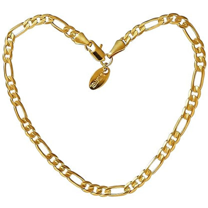 LIFETIME JEWELRY 4mm Figaro Chain Ankle Bracelet - Gold Anklets for Women - 24k Real Gold Plated - Made in USA with Lifetime Replacement - color: Gold