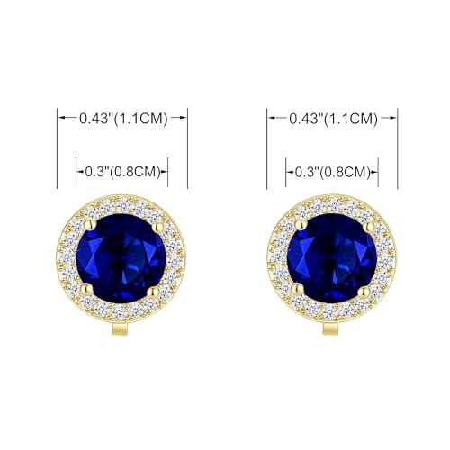 YOQUCOL 8MM Cubic Zirconia Crystal Clip On Stud Earrings Round Non Pierced Earrings for Women - color: Gold-Blue