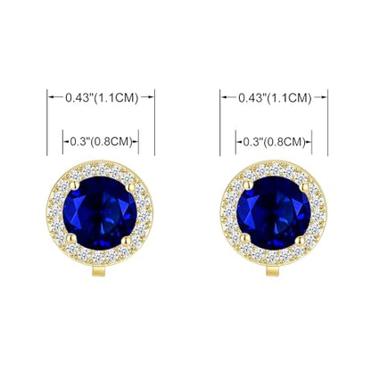 YOQUCOL 8MM Cubic Zirconia Crystal Clip On Stud Earrings Round Non Pierced Earrings for Women - color: Gold-Blue