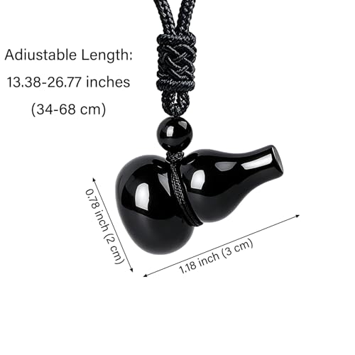Anjiucc Natural Gemstone Gourd Hulu Wulu Pendant Necklace Healing Crystal Stone with Adjustable Chain Amulet Talisman for Good Luck - color: Black Obsidian
