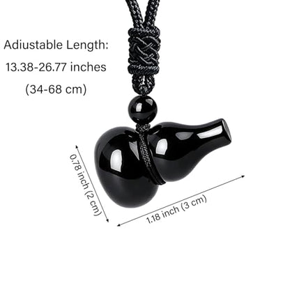 Anjiucc Natural Gemstone Gourd Hulu Wulu Pendant Necklace Healing Crystal Stone with Adjustable Chain Amulet Talisman for Good Luck - color: Black Obsidian
