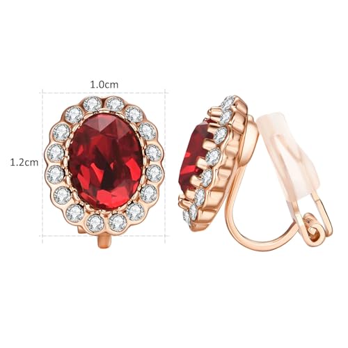 Yoursfs Vintage Crystal Clip On Earrings For Women Platinum Plated Rhinestone Clip On Earrings Non Pierced Oval Shap Cubic Zirconia Earring Hypoallergenic Jewelry - style: Red crystal clip-on earrings