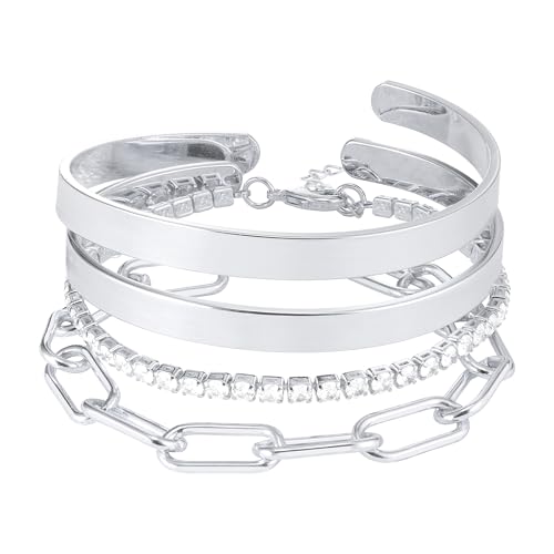 Gold Bracelets Stack Jewelry for Women Non Tarnish Waterproof | 14K Gold Plated Bangle Cuff Bracelet Set Accessories - color: Silver, style: Style B