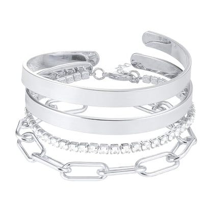 Gold Bracelets Stack Jewelry for Women Non Tarnish Waterproof | 14K Gold Plated Bangle Cuff Bracelet Set Accessories - color: Silver, style: Style B