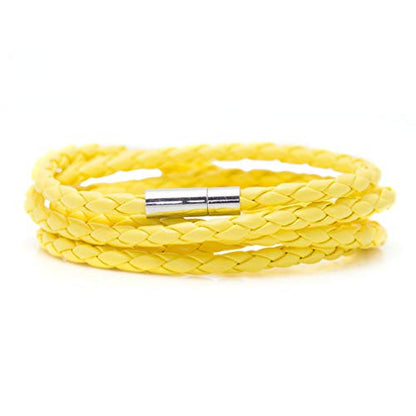 Xusamss Fashion Alloy Buckle Multilayer Leather Wrap Cuff Bracelet,7.5inches - color: Yellow