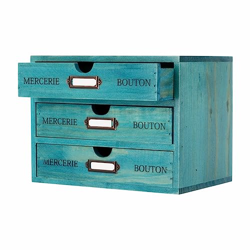 Small Wooden Drawers Wooden Box with Drawer Blue | 3 Drawer Storage Box for Apothecary Cabinet, Apothecary Drawers，Desktop Organizer with Metal Handles for Office，Home - color: BLUE-SMALL03