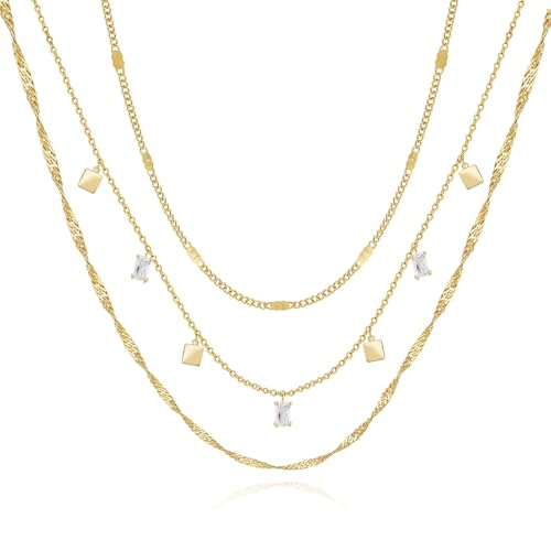 Layered Necklaces for Women, Dainty Gold Necklace Stack 14k Gold Plated Layering CZ Chain Choker Necklaces for Women Trendy Simple Non Tarnish Gold Necklaces Set Fashion Bridal Prom Jewelry - color: set1
