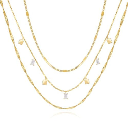 Layered Necklaces for Women, Dainty Gold Necklace Stack 14k Gold Plated Layering CZ Chain Choker Necklaces for Women Trendy Simple Non Tarnish Gold Necklaces Set Fashion Bridal Prom Jewelry - color: set1